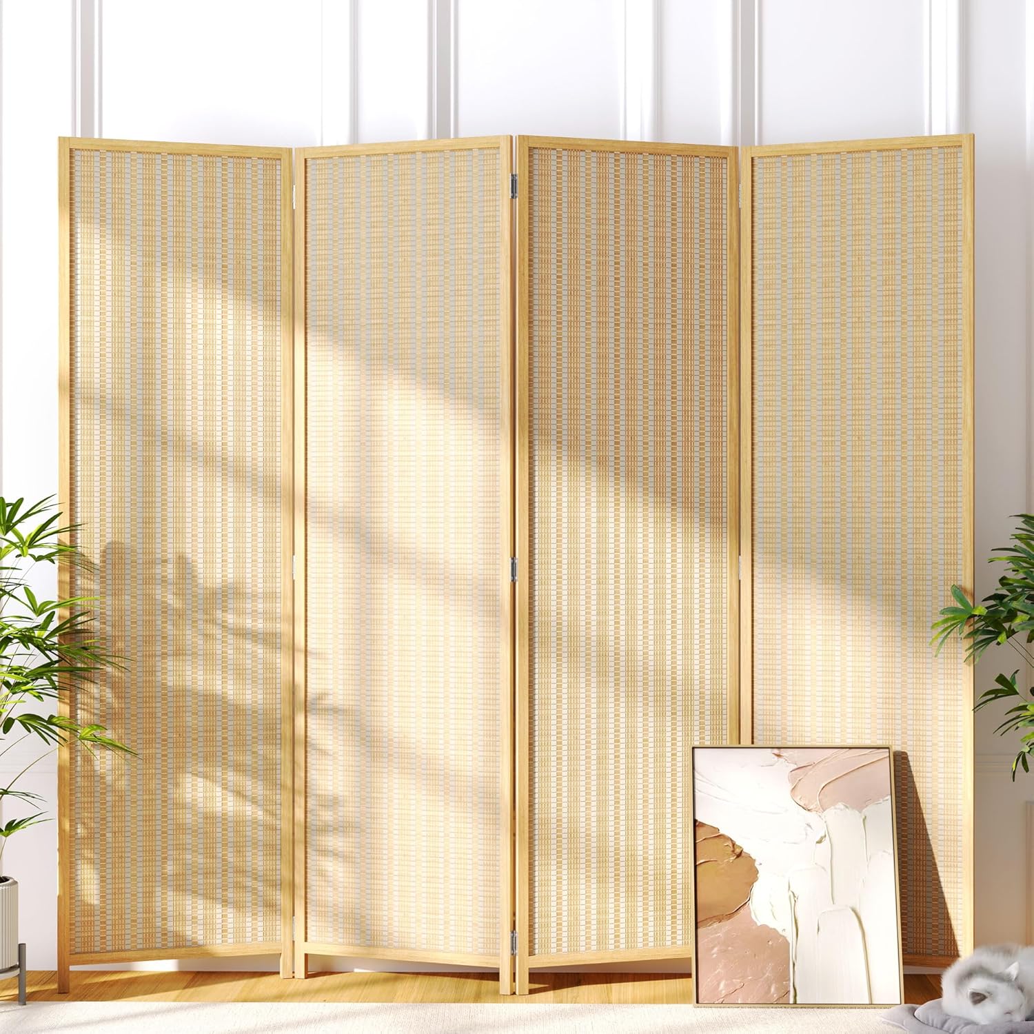 Room Divider Bamboo - 4 Panel Room Divider Screen, 6ft